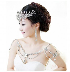 Diamond  women's ladies wedding party bridal  beaded shoulder cape necklace jewelry accessories